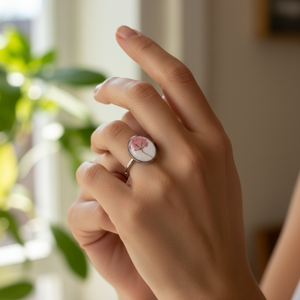 ashes jewelry with flowers crafted by Picami